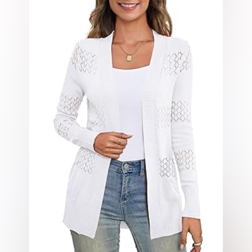 Amazon U.Vomade White Knit Open-Front Sweater Cardigan Size Small New with Tags